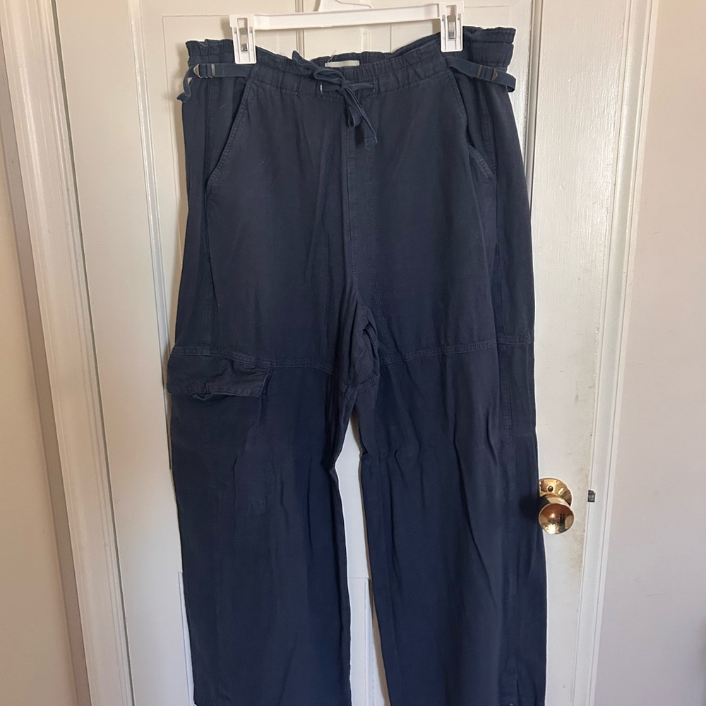 Pilcro Beach Cargo Linen Pants Navy